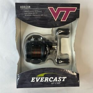 Evercast Horizon Baitcasting College Football Virginia Tech Fishing‎ Reel NEW!!
